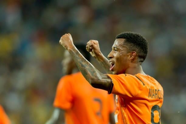 Marcos Antonio of Shakhtar Donetsk celebrates after scoring his team's second goal during the UEFA Champions League 2021-22 third qualifying round...