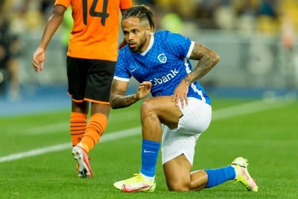 Theo Bongonda of KRC Genk looks dejected during the UEFA Champions League 2021-22 third qualifying round 2nd leg between Shakhtar Donetsk and KRC...