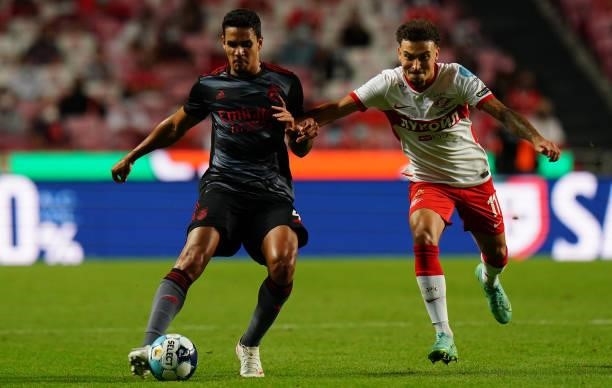 Lucas Veríssimo of SL Benfica with Jordan Larsson of Spartak Moskva in action during the UEFA Champions League Third Qualifying Round Leg Two match...