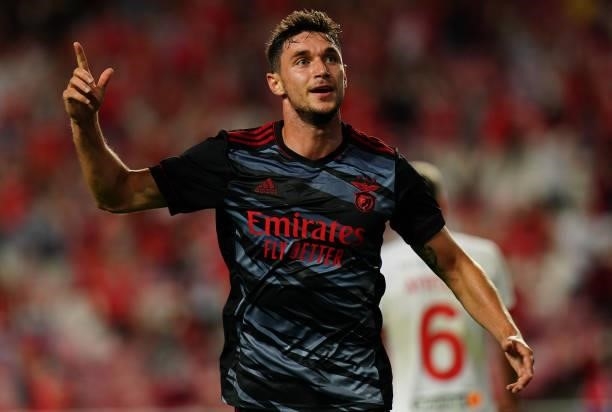 Roman Yaremchuk of SL Benfica celebrates after scoring a goal during the UEFA Champions League Third Qualifying Round Leg Two match between SL...