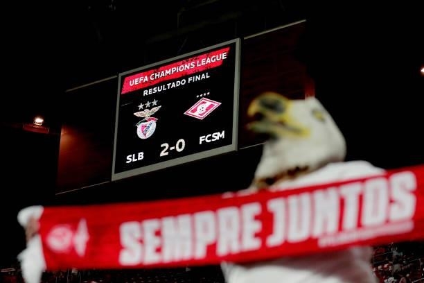 Scoreboard during the UEFA Champions League match between Benfica v Spartak Moscow at the Estadio do SL Benfica on August 10, 2021 in Lisbon Portugal