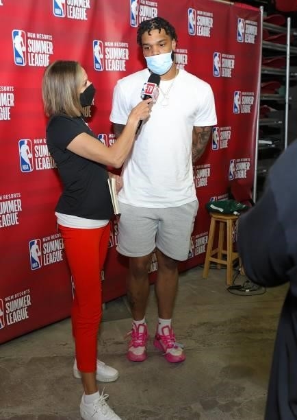 Miles Bridges of the Charlotte Hornets interviews during the 2021 Las Vegas Summer League on August 9, 2021 at the Cox Pavilion in Las Vegas, Nevada....