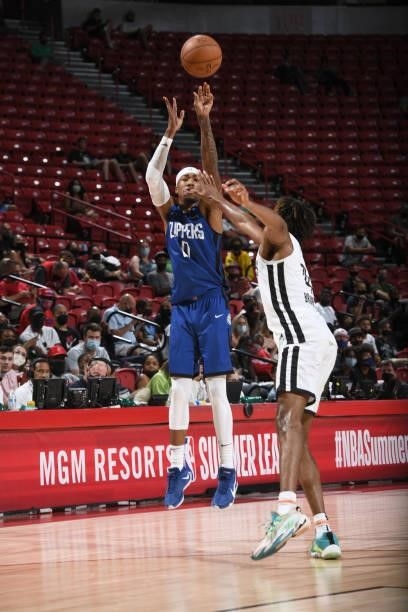 Jay Scrubb of the LA Clippers shoots the ball against the Portland Trail Blazers during the 2021 Las Vegas Summer League on August 10, 2021 at the...