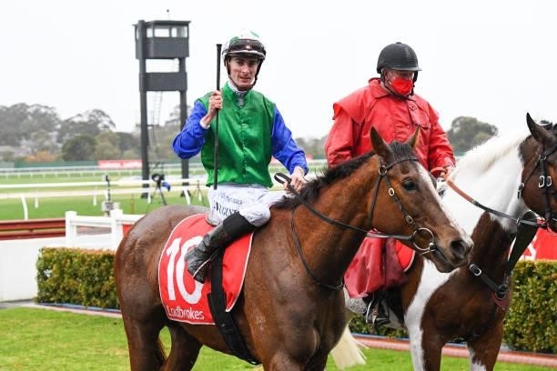 Quintello ridden by Teodore Nugent returns to the mounting yard after winning the Ladbrokes Easy Form Handicap at Ladbrokes Park Hillside Racecourse...