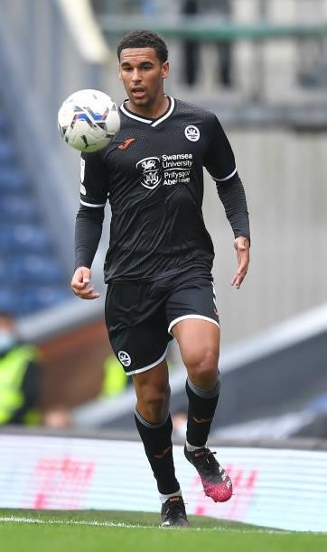 Swansea City's Ben Cabango during the Sky Bet Championship match between Blackburn Rovers and Swansea City at Ewood Park on August 7, 2021 in...