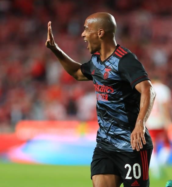 Joao Mario of SL Benfica celebrate after score a goal during the UEFA Champions League Third Qualifying Round Leg One match between SL Benfica and...