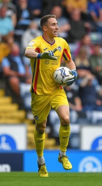 Swansea City's Steven Benda during the Sky Bet Championship match between Blackburn Rovers and Swansea City at Ewood Park on August 7, 2021 in...