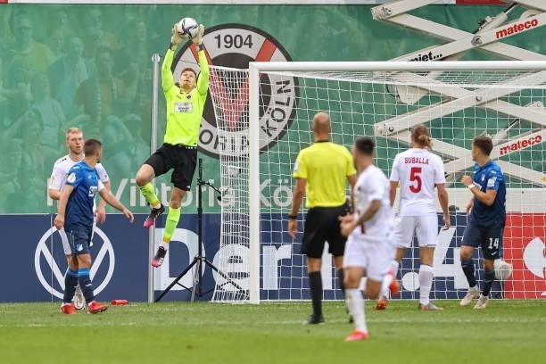 Goalkeeper Moritz Nicolas of Viktoria Koeln controls the Ball during the DFB Cup first round match between Viktoria Koeln and 1899 Hoffenheim at...