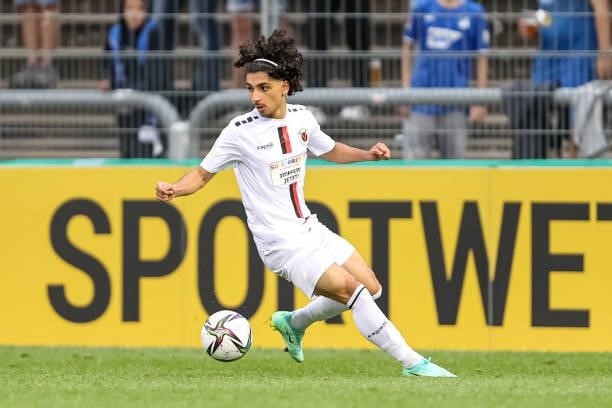 Youssef Amyn of Viktoria Koeln controls the Ball during the DFB Cup first round match between Viktoria Koeln and 1899 Hoffenheim at Sportpark...