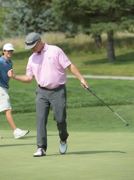 Tag Ridings reacts to his putt on the second hole prior to the Korn Ferry Tours Pinnacle Bank Championship presented by Aetna at The Club at Indian...