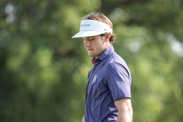 James Nicholas exits the first green prior to the Korn Ferry Tours Pinnacle Bank Championship presented by Aetna at The Club at Indian Creek on...