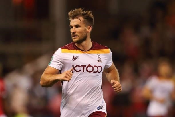 Liam Ridehalgh of Bradford City during the Carabao cup first round match between Nottingham Forest and Bradford City at City Ground on August 11,...