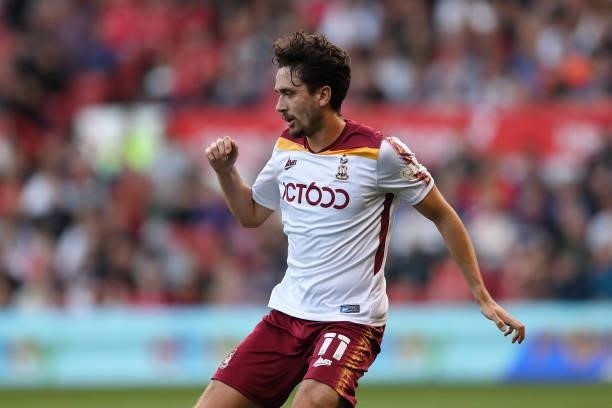 Alex Gilliead of Bradford City during the Carabao cup first round match between Nottingham Forest and Bradford City at City Ground on August 11, 2021...