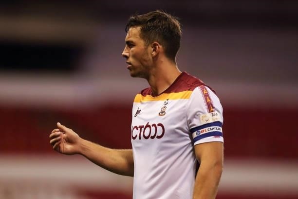 Niall Canavan of Bradford City during the Carabao cup first round match between Nottingham Forest and Bradford City at City Ground on August 11, 2021...