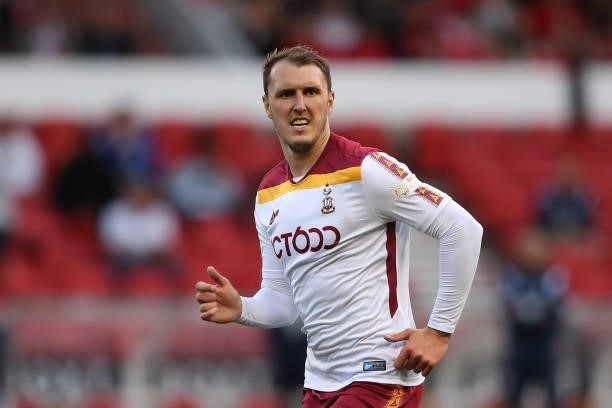 Callum Cooke of Bradford City during the Carabao cup first round match between Nottingham Forest and Bradford City at City Ground on August 11, 2021...