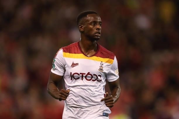 Abo Eisa of Bradford City during the Carabao cup first round match between Nottingham Forest and Bradford City at City Ground on August 11, 2021 in...