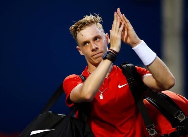 Denis Shapovalov of Canada reacts following his second round match against Frances Tiafoe of the United States on Day Three of the National Bank Open...