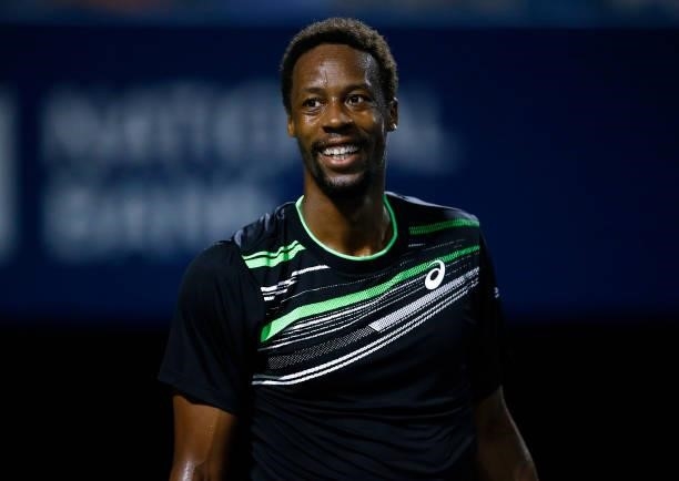Gael Monfils of France reacts after winning a point against John Millman of Australia during the second round on Day Three of the National Bank Open...
