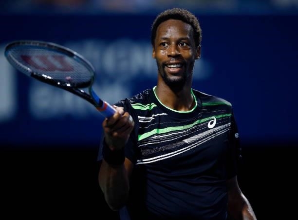 Gael Monfils of France reacts after winning a point against John Millman of Australia during the second round on Day Three of the National Bank Open...