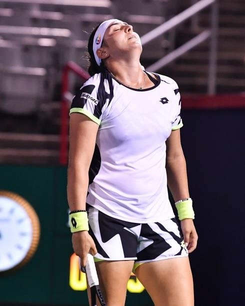 Ons Jabeur of Tunisia reacts after losing a point during her Women's Singles second round match against Daria Kasatkina of Russia on Day Three of the...
