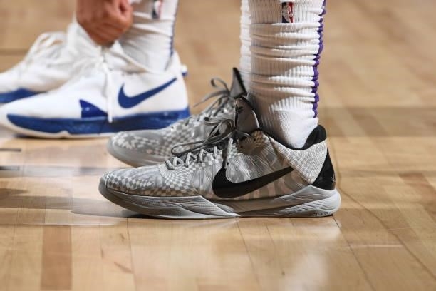 The sneakers worn by Devontae Cacok of the Los Angeles Lakers during the game against the New York Knicks during the 2021 Las Vegas Summer League on...