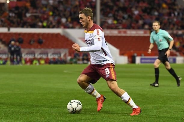 Callum Cooke of Bradford City in action during the Carabao Cup match between Nottingham Forest and Bradford City at the City Ground, Nottingham on...
