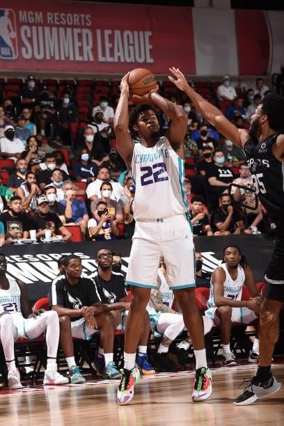 Vernon Carey Jr. #22 of the Charlotte Hornets shoots the ball against the San Antonio Spurs during the 2021 Las Vegas Summer League on August 12,...