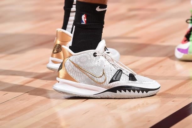 The sneakers worn by Justin Robinson of the San Antonio Spurs during the 2021 Las Vegas Summer League on August 12, 2021 at the Cox Pavilion in Las...
