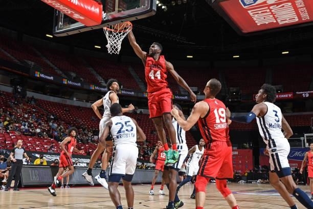 Patrick Williams of the Chicago Bulls dunks the ball against the Minnesota Timberwolves during 2021 Las Vegas Summer League on August 12, 2021 at the...