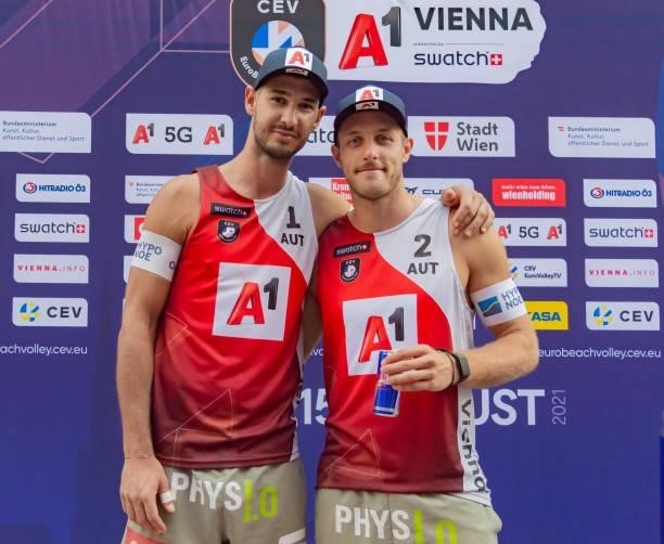 Martin Ermacora and Moritz Pristauz of Austria in the mixzone after the pool match against Martin Ermacora and Moritz Pristauz of Austria and...