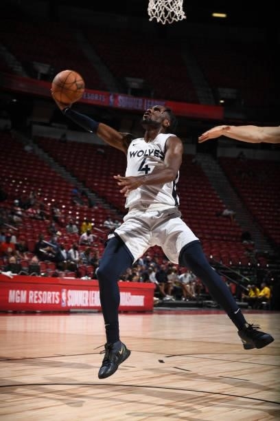 Jaylen Nowell of the Minnesota Timberwolves shoots the ball against the Chicago Bulls during the 2021 Las Vegas Summer League on August 12, 2021 at...