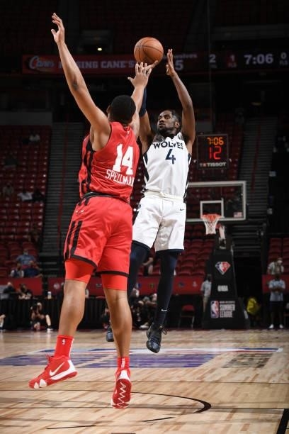 Jaylen Nowell of the Minnesota Timberwolves shoots the ball against the Chicago Bulls during the 2021 Las Vegas Summer League on August 12, 2021 at...
