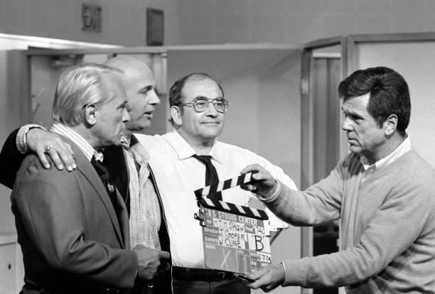 Actors, from left, Ted Knight, Gavin MacLeod and Edward Asner with Jackie Cooper as director in the CBS television series "The Mary Tyler Moore Show