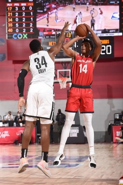 Isaiah Todd of the Washington Wizards shoots the ball against the Brooklyn Nets during the 2021 Las Vegas Summer League on August 12, 2021 at the Cox...