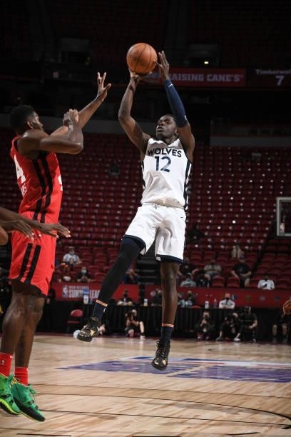 Karim Mane of the Minnesota Timberwolves shoots the ball against the Chicago Bulls during the 2021 Las Vegas Summer League on August 12, 2021 at the...