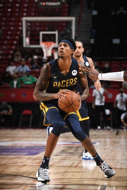 Devin Robinson of the Indiana Pacers looks to shoots the ball against the Portland Trail Blazers during the 2021 Las Vegas Summer League on August 9,...