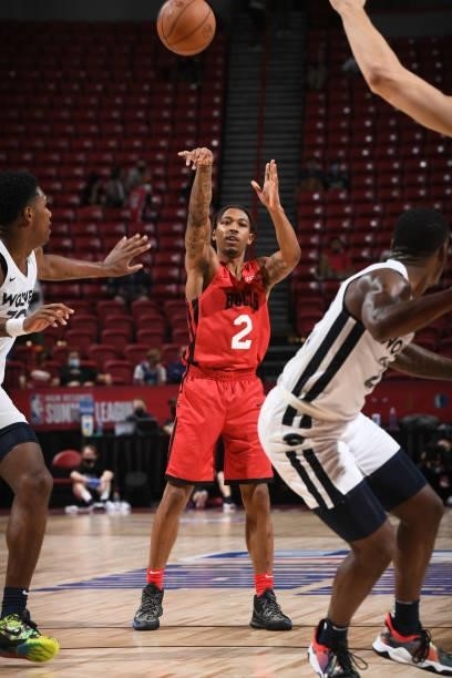 Jaylen Adams of the Chicago Bulls passes the ball against the Minnesota Timberwolves during the 2021 Las Vegas Summer League on August 12, 2021 at...