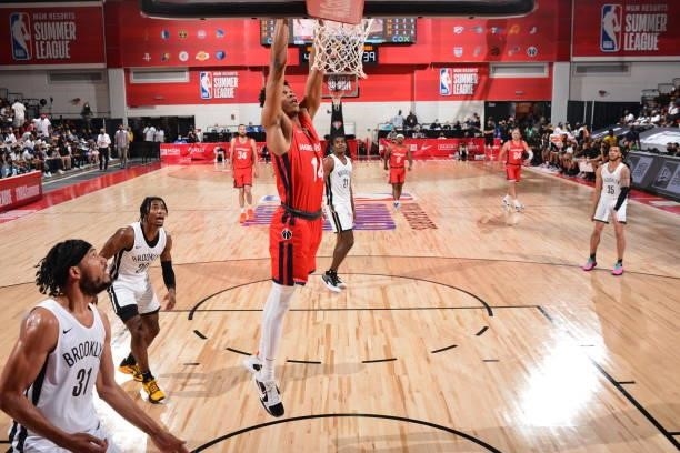 Isaiah Todd of the Washington Wizards dunks the ball against the Brooklyn Nets during the 2021 Las Vegas Summer League on August 12, 2021 at the Cox...