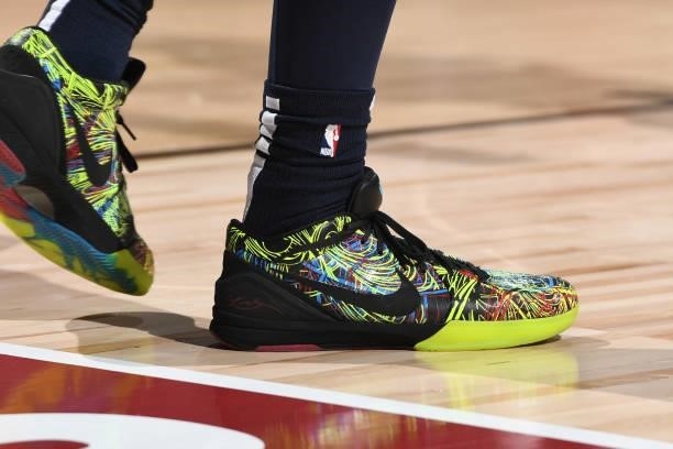 The sneakers worn by Nathan Knight of the Minnesota Timberwolves during the game against the Chicago Bulls during the 2021 Las Vegas Summer League on...