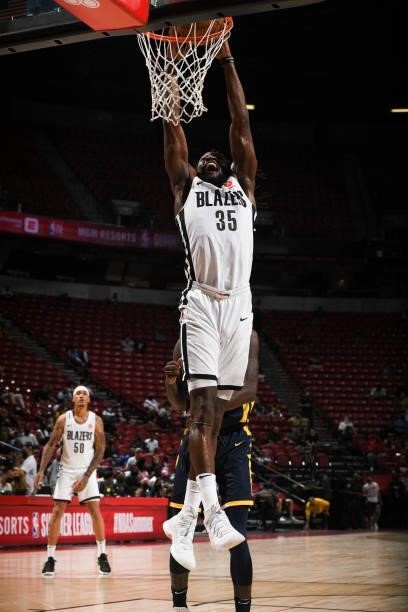 Kenneth Faried of the Portland Trail Blazers dunks the ball against the Indiana Pacers during the 2021 Las Vegas Summer League on August 9, 2021 at...