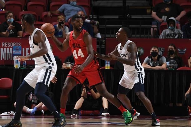 Patrick Williams of the Chicago Bulls handles the ball against the Minnesota Timberwolves during the 2021 Las Vegas Summer League on August 12, 2021...