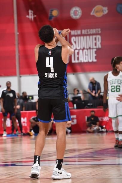 Jalen Suggs of the Orlando Magic looks on before the game against the Boston Celtics during the 2021 Las Vegas Summer League on August 12, 2021 at...