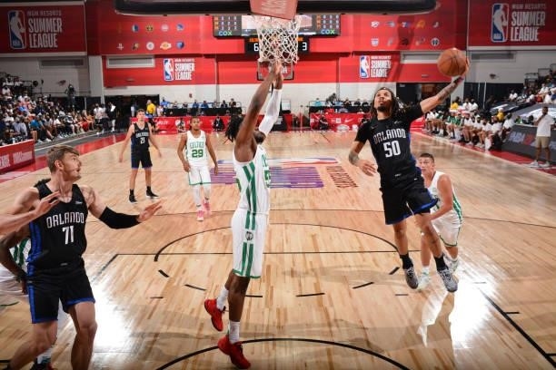 Cole Anthony of the Orlando Magic shoots the ball against the Boston Celtics during the 2021 Las Vegas Summer League on August 12, 2021 at the Cox...