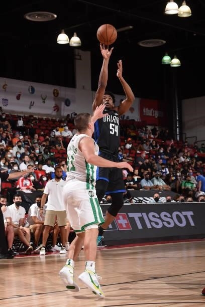 Jaire Grayer of the Orlando Magic shoots the ball against the Boston Celtics during the 2021 Las Vegas Summer League on August 12, 2021 at the Cox...
