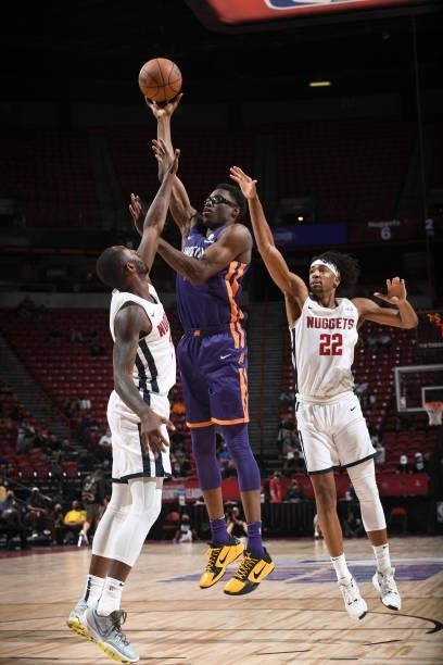 Jalen Smith of the Phoenix Suns shoots the ball against the Denver Nuggets during the 2021 Las Vegas Summer League on August 12, 2021 at the Thomas &...