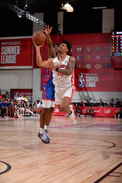 Jeremiah Martin of the Atlanta Hawks shoots the ball during the game against the Philadelphia 76ers during the 2021 Las Vegas Summer League on August...