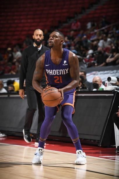 Michael Frazier II of the Phoenix Suns looks to shoot the ball against the Denver Nuggets during the 2021 Las Vegas Summer League on August 12, 2021...