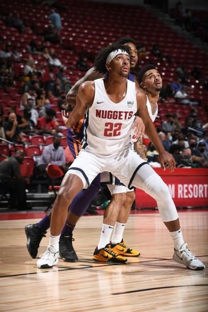 Zeke Nnaji of the Denver Nuggets looks up during the game against the Phoenix Suns during the 2021 Las Vegas Summer League on August 12, 2021 at the...