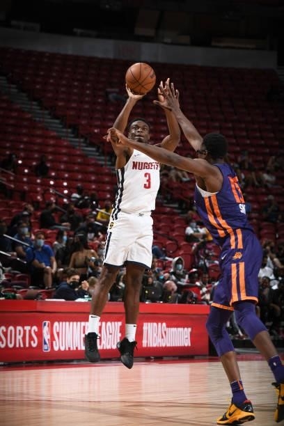 Caleb Agada of the Denver Nuggets shoots the ball against the Phoenix Suns during the 2021 Las Vegas Summer League on August 12, 2021 at the Thomas &...