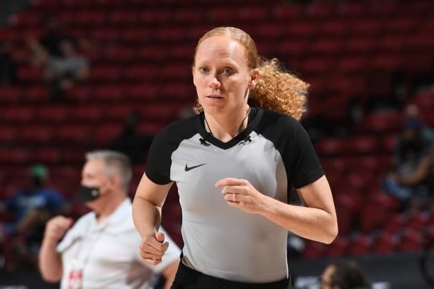 Referee, Ashley Gloss hustles down the court during the game between the Chicago Bulls and the Minnesota Timberwolves during the 2021 Las Vegas...